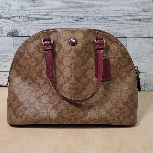 Coach Peyton Signature Cora Dome Satchel in Khaki and Plum - Picture 10 of 11